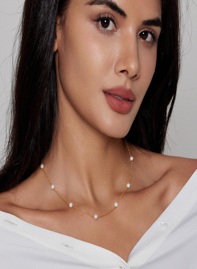 Partm Pearl Necklace for Women Trendy 14K Gold Plated Dainty Satellite Choker Handmade Delicate Wedding Pearl Strand Gold Pendant Necklace Simple Cute Jewelry Gifts for Women - Image 3